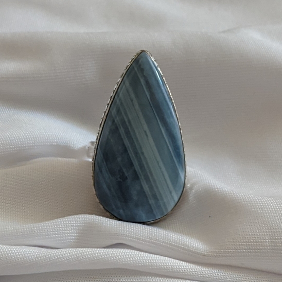 Owhyee Blue Opal Gemstone 925 Sterling Silver Handmade Ring - Picture 4 of 6